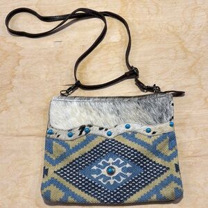 Stylish Blue and Cream Patterned Women's Bag